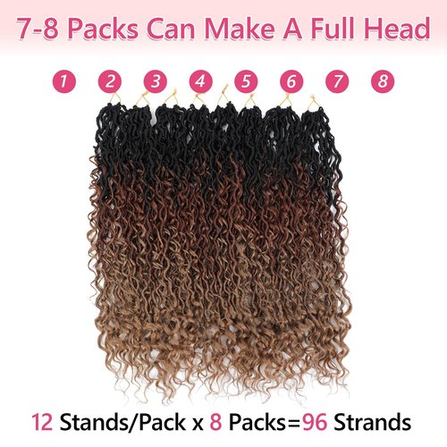 8 Packs Boho Faux Locs Crochet Hair 24 Inch Crochet Soft Locs with Curly Ends Pre-looped Goddess Locs Crochet Hair for Black Women 1B/30/27 Boho River Locs Crochet Hair