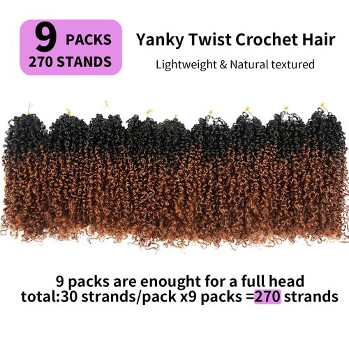 12 Inch Yanky Twist Crochet Hair 9 Packs (270 Strands Total) Pre-looped Yankee Twist Hair Crochet Braids for Women,Senegalese Twists Crochet Hair with Curly Ends Synthetic Crochet Braids (OT1B/30)