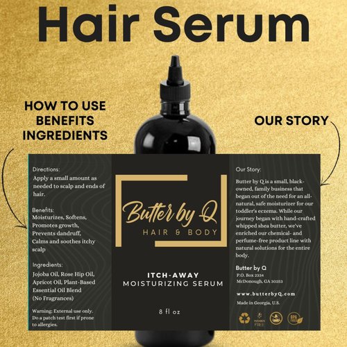 Butter By Q- Itch-Away Moisturizing Serum The Best All-Natural Remedy for an Itchy Scalp. Large 8-oz Bottle with Easy-Applicator Tip to Remedy Any Dry Super Itchy Scalp, Natural Hair Moisturizer