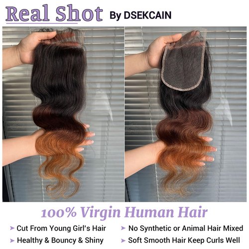 DSEKCAIN Ombre T1B/2/30 5x5 Lace Closure Body Wave Chestnut Brown Color 5x5 Transparent Lace Clsoure 100% Real Human Hair 12 Inch 150% Density