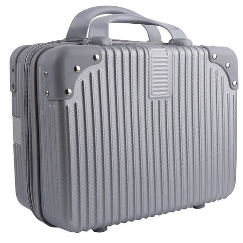 Framendino, Portable Hard Shell Cosmetic Organizer Bag Travel Case Hand Luggage With Elastic Band Silver