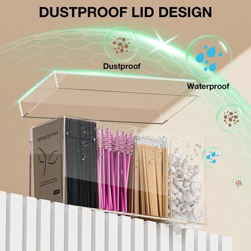 Lash Extension Organizer with Lid, Acrylic Lash Organizer for Lash Techs, Lashes Supplies Container for Vanity with Anti-Slip Pads, Clear Storage Box for Eyelash Tools Makeup Brush Hair Accessories