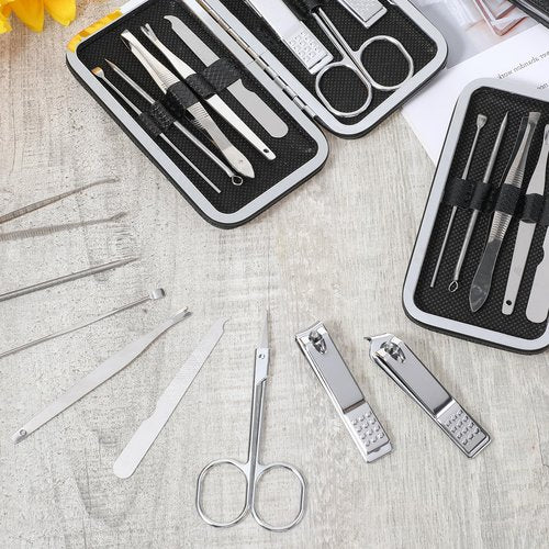 12 Sets Manicure Set 8 in 1 Stainless Steel Nail Grooming Set Professional Manicure and Pedicure Kit Bulk Cuticle Nail Care Foot Pedicure Tools with Portable Travel Case for Men Women