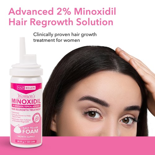 Hair Regen Minoxidil Foam for Women 5% Percent - Women's Hair Growth Treatment for Her - Topical Foaming Minoxidil for Women - Great for Hair Regrowth and Reduce Hair Loss - 6 Pack as 6 Month Supply