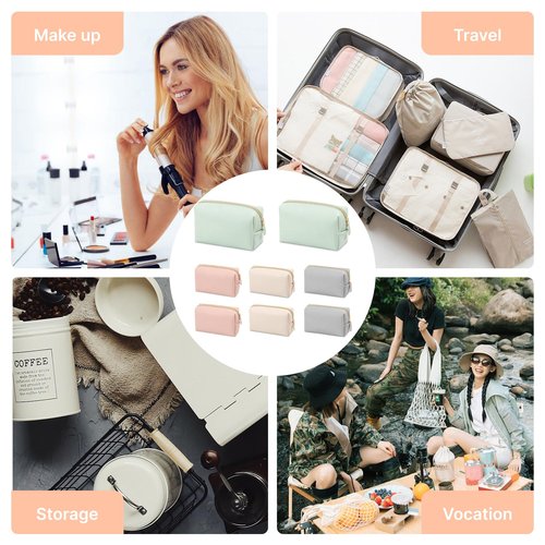 8 Pcs Small Preppy Makeup Bag, PU Leather Zipper Cosmetic Bag Bulk, Plain Cosmetic Pouch Waterproof Versatile Portable Toiletry Bag Daily Storage Beauty Bag Organizer for Wedding Party Gift Travel