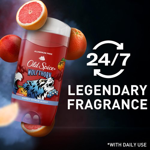 Old Spice Aluminum Free Deodorant for Men, 24/7 Odor Protection, 24/7 Freshness & Lasting Scent, Goes on Clear, Wolfthorn with Sweet Citrus Scent, 3.0 oz (Pack of 3)