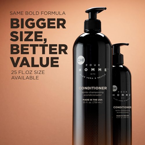 CHI Pour Homme Moisturizing Daily Conditioner For Men, Smooths & Detangles, Made With Aloe Vera & Nettle, Fresh, Woody Scent, Sulfate-Free, 25 oz