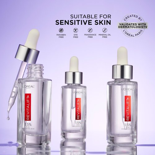 L'Oreal Paris Revitalift 1.5% Pure Hyaluronic Acid Serum for Face, Anti Aging Serum to Hydrate Skin & Reduce Wrinkles, Fragrance Free Skin Care for All Skin Types, 1 Oz