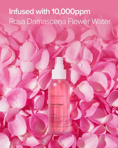 Mary&May Rose Collagen Mist Serum - Double Layer Essence Face Spray - Instant Hydration, Radiance, Anti-Aging and Glowing Skin with Damask Rose Water and Plant-Based Oils, 3.38 fl.oz.