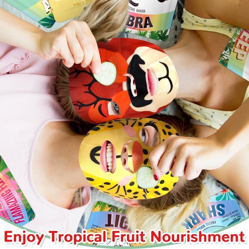Dansib 32 Pcs Animal Face Masks Bulk Spa Sheet Skincare Facial Mask Funny Face Skin Care for Women Girls Sleepover Slumber Party