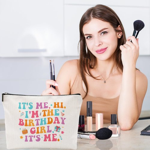 It's Me Hi I'm the Birthday Girl White Makeup Bag for Singer Fans,Music Lovers Merch Birthday gifts for Fans,White Cosmtic Bag for Fans