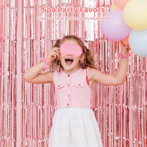196 Pcs Spa Party Supplies for Girls Multiple Spa Party Favors for Kids Pink Braid Clip Eye Mask Mirror Comb Emery Boards Toe Separator Hairband Nail Sticker Tattoo Sticker Spa Party Favors
