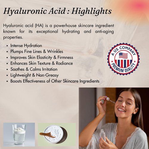 Hyaluronic Acid Powder Pure High Molecular Weight Cosmetic Grade Water Soluble Sodium Hyaluronate for Skin Face Cosmetic Applications Make Your Own Serum