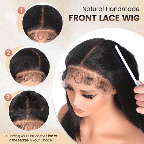 Synthetic Lace Front Wig 13x6 HD Glueless Lace Frontal Wig Pre Plucked Hairline with Baby Hair Long Yaki Straight Layered Lace Wigs for Black Women Daily Use (Natural Black, 24 Inch)