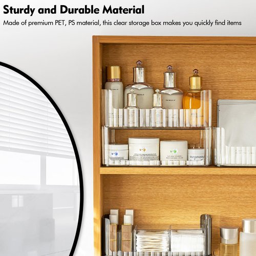 Poeland 2 Pack Stackable Makeup Organizer Tray, Transparent Cosmetic Display Case with 2 Lipstick Cases and 2 Cotton Swab Pad Boxes, Medicine Cabinet Shelves Organizer