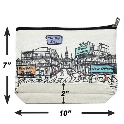 Beary Blu Cities Around the World Artwork Cosmetic Bag Series – Designed in USA, Travel Makeup Bag with Zipper, Souvenir Gift for Women, Artwork Organizer for Purse or Toiletry (New Orleans)
