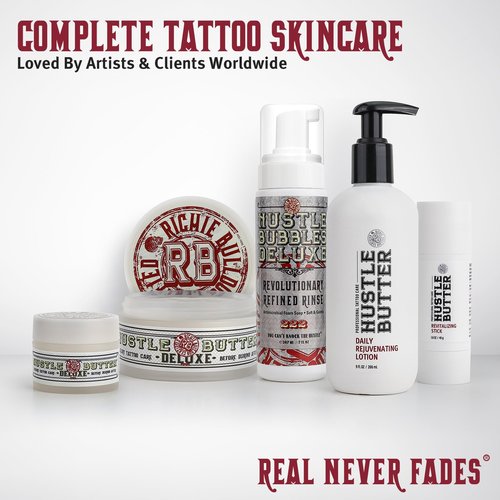 Hustle Butter Tattoo Aftercare 5oz At Home and 1oz Travel Sized Aftercare Balm, Use While Healing New Tattoos and To Rejuvenate Older Body Art - 100% Vegan Cream
