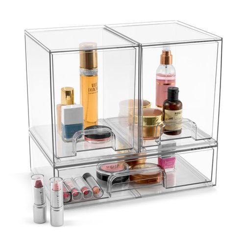 Sorbus Acrylic Storage Containers - 3 Pack, Stackable Storage Bins Set for Bathroom Organization - Clear Acrylic Drawer Organizers - Makeup Case Pull-Out Drawers (7.6’’ Tall and 12.1’’ Wide)