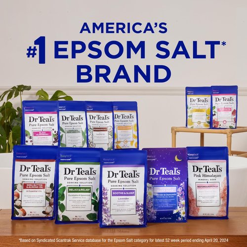 Dr Teal's Pure Epsom Magnesium Salt Soak, Soothe & Sleep with Lavender, 3 lb (Pack of 4)