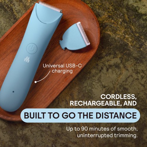 MERIDIAN Slimmer Trimmer – Electric Razor for Women, Bikini Line & Pubic Hair Trimmer, Rechargeable & Waterproof, Painless, Flawless Shave for Sensitive Skin, Gentle, Quiet & Travel-Friendly, Sky