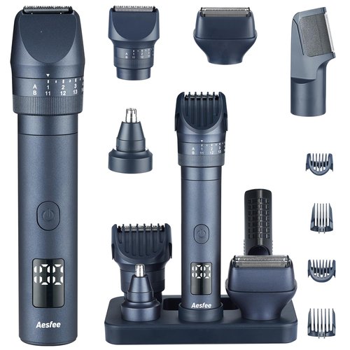 Beard Trimmers Kit for Men Precise Dial Adjustable 20 Lengths, 5-in-1 Electric Shavers and Hair Clippers Set - Body Nose Ear Mustache Hair Trimmers Razors Waterproof Wet/Dry - USB-C Charging Dock