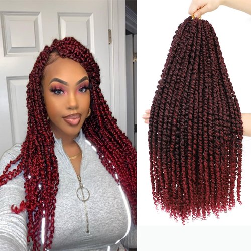 Passion Twist Hair 24 Inch 7Packs Red Ombre Burgundy Long Pre-twisted Passion Twist Crochet Hair Pre-looped Crochet Hair for Black Women (7Packs,Tbug)