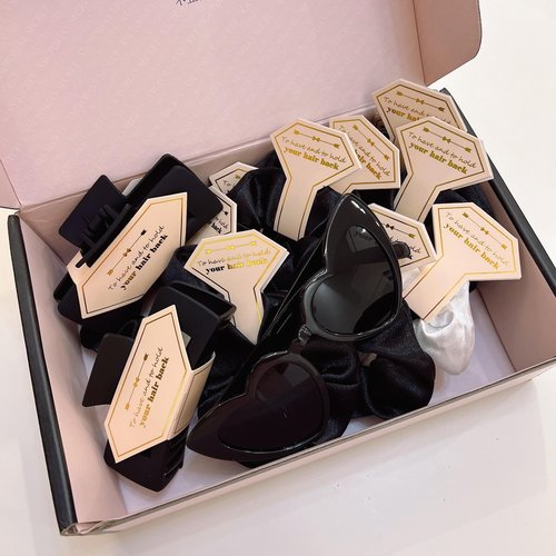 Tethzeng Bridesmaid Scrunchies Proposal Gifts Bachelorette Hair Claws Clips Girls heart sunglasses for Wedding Party Favors (black 40sets)