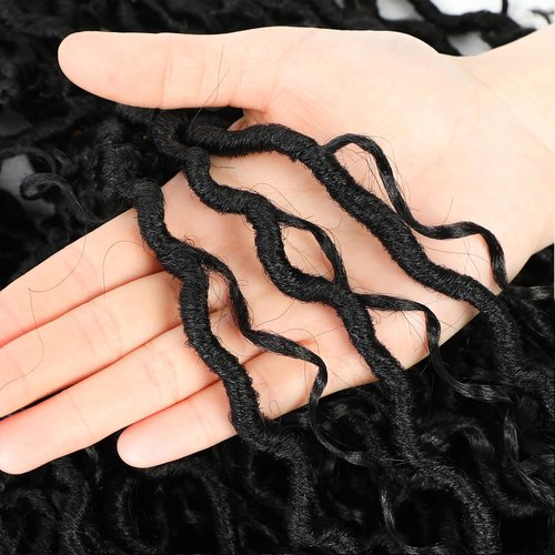 8 Packs Goddess Faux Locs Crochet Hair for Black Women, Long Goddess Locs Crochet Hair, Boho Style Locs, River Hair with Curly Ends (22Inch, 1B#, 8Packs)