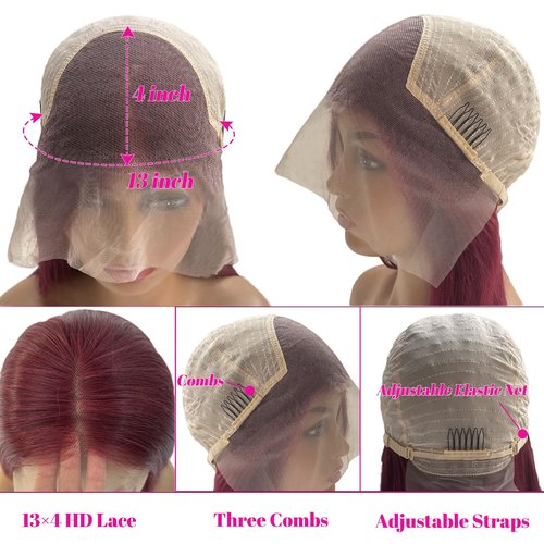 Belaved 13X4 HD Transparent 99J Burgundy Bob Lace Front Wigs Human Hair Straight Glueless Bob Wig Human Hair 14 Inch Pre Plucked Pre Cut Bob Lace Frontal Wigs with Natural Hairline for Black Women