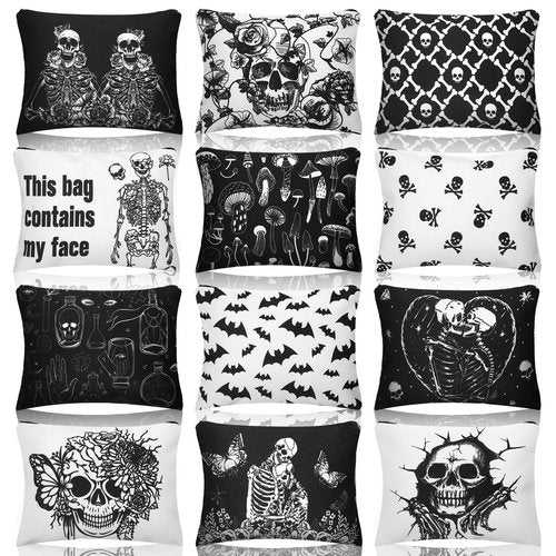 Kajaia 12 Pcs Gothic Skeleton Makeup Bags Cute Portable Travel Purse Toiletry Pocket Make up Organizer Storage Zipper Pouch Makeup Brush Cosmetic Bags for Women Adult Aesthetic Stuff