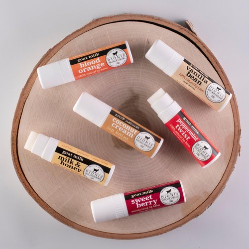 Dionis Goat Milk 6 Pc Lip Balm Ornament 2024 - Vanilla, Coconut, Milk & Honey, Berry, Peppermint & Blood Orange Scented Chapstick - Shea Butter & Coconut Oil, Protect & Restore Lips 0.28oz