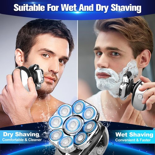 Upgrade Head Shavers for Bald Men,Head Shaver 9D, 6-in-1 Electric Razor Grooming Kit with Nose Hair Trimmer, Waterproof Wet/Dry Shaver, LED Display, Rechargeable Bald Head Razor, Gift for Men