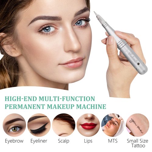 Pinkiou Permanent Makeup Machine MicroPigmentation Pen Hair Stroked Eyebrow Professional Microblading Pen Machine For EyeBrow Eyeline Lip Brow Lamination（Silver）