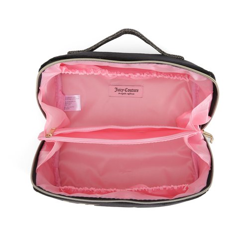 Juicy Couture Black Makeup Bag Cosmetics Organizer Travel Essentials Diagonal Loaf Velour Large Logo