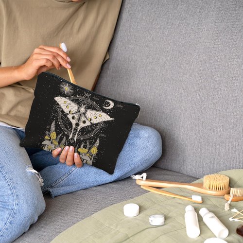 Nogrit Celestial Moon Moth Mushroom Witchy Makeup Bag, Sun and Moon Gifts Cosmetic Bags for Women, Witchy Gifts for Women, Witch Stuff, Witchcraft Gifts Small Makeup Cosmetic Bag for Purse
