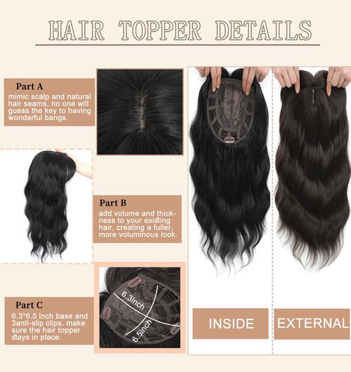 HAITOO Hair Toppers for Women, 18 Inch Toppers Hair Pieces for Women with Thinning Hair Wispy Clip in Bangs 360° 3D Big Coverage Base Curly Wavy (Black, 18Inch Wispy bangs)