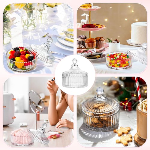 XIEJ 4 Pcs 6 In Extra Large Body Powder Puff and Container,Glass Candy Dish with Lid, Suitable for Both Dry and Wet Use, Reusable