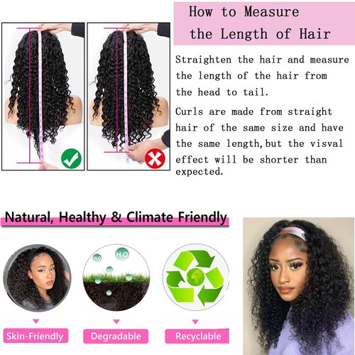 Semicaop Curly Headband Wigs 16 Inch 100% for Black Women Human Hair Glueless Wear and Go Human Hair Headband Wigs Curly 180% Density Natural Black