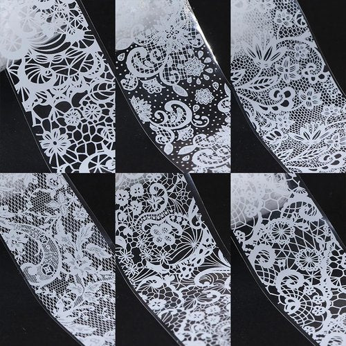 SILPECWEE 20 Rolls Lace Nail Foil White and Black Nail Transfer Foil Flower Nail Art Foils Decals Holographic Foils for Nails Manicure Stickers for DIY Acrylic Nails Decoration
