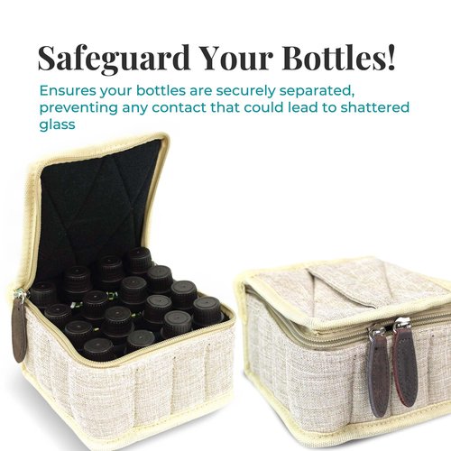 Got Oils? Your Oil Tools Hemp Carrying Essential Oil Organizer Bag Holds 16 Bottles, Essential Oil Case Travel Size Can Hold 15ml Rollers and Bottles - Sand