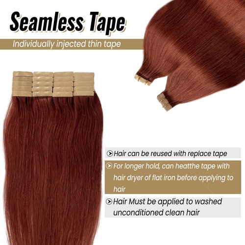 Munx Tape In Hair Extensions - Human Hair, 16 Inch, Invisible, Straight, Seamless Skin Weft, Remy, Brown Colored, 30g, 20piece, Real Human Hair