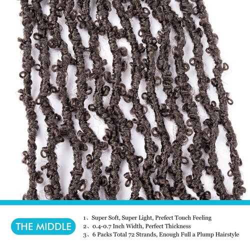 GUOHUI Butterfly Locs Crochet Hair 18 Inch Dark Brown 6 Packs All Handmade Pre Looped Soft Distressed Faux Locs Braids for Women Kids (18", 4#)
