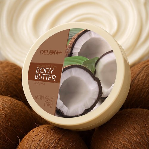 DELON Intense Moisturizing Body Butter, Coconut with Coconut Oil, 6.9 oz (Pack of 4)