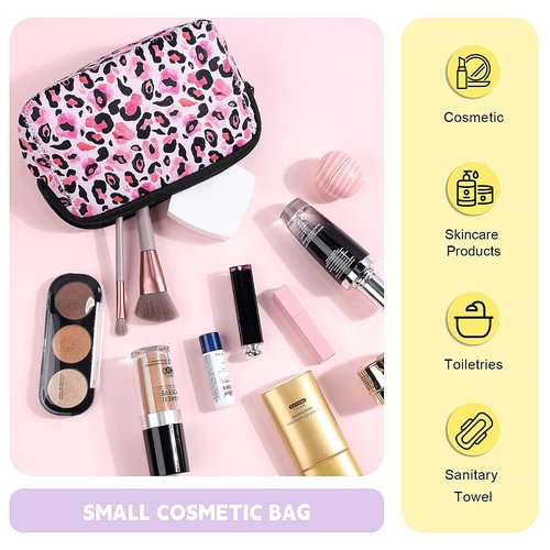 Playexen Large Makeup Bag, Portable Cosmetic Bag for Purse, Washable Neoprene Makeup Travel Pouch for Women (Leopard-Brown)