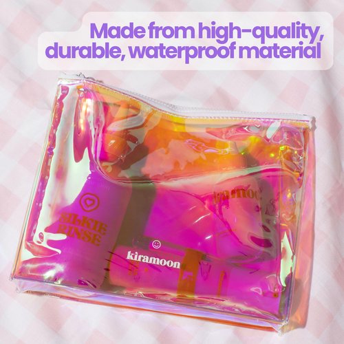 Kiramoon Magic Pouch Cute Clear Iridescent Holographic Makeup Bag Toiletry Cosmetic Bag Gifts for Women Girls Teens Friends Bachelorette Rainbow Waterproof
