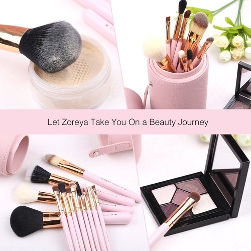 Z'OREYA Makeup Brush Set 12pcs Pink Synthetic Makeup Brushes Travel Set With Holder Makeup Brush Organizer Foundation Powder Contour Blush Eye Cosmetic Brush Sets in Case With Bonus Gift Makeup Sponge