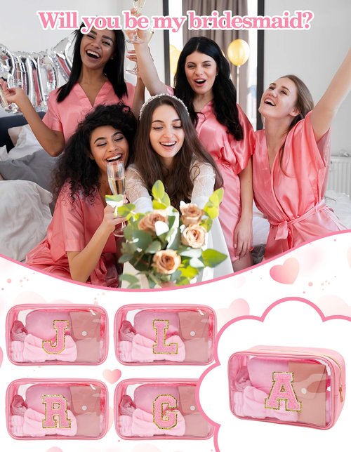 Gift Sets for Women, Initial Makeup Bag with Makeup Brush Set Bachelorette Party Favors, Pink Spa Kit with Skincare Headbands Wrist Bands Sleepover Party Supplies Gifts for Teen Girls Bridesmaid A
