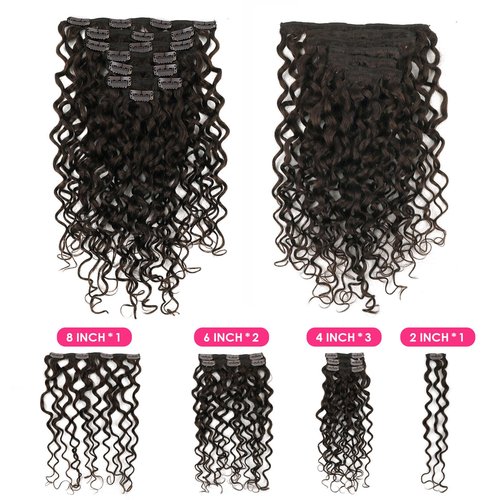 Yuniffe Natural Wavy Clip in Hair Extensions Remy Human Hair Dark Brown Natural Curly Hair Extensions 14 Inch 120g Double Weft Curly Hair Clip in Extensions Full Head Wavy Curly Human Hair #2