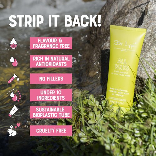 DR. LIPP All Ways Cleanser 100ml – 5-in-ONE Moisturizing Body Wash, Face Cleanser, Make-Up Remover, Shampoo & Shaving gel – 100% Natural Aloe Vera & Coconut Oil, Vegetarian & Fragrance Free