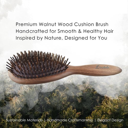Lindale Walnut Wooden Hair Brush for Hair Growth with Natural Walnut Bristles Detangler Paddle Hairbrush for Massaging Scalp for Women Men, Reduces Static for Curly Hair with Ergonomic Handle Oval